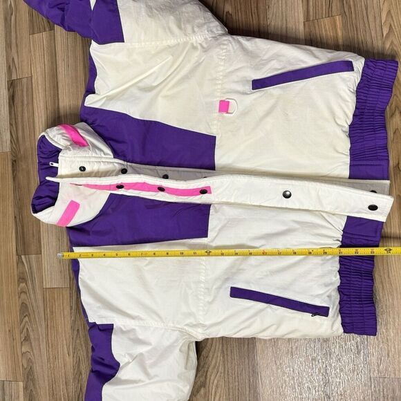 Vintage Sz M 10/12 Purple White Ski Suit Jacket Overall Pants 80s St John’s Bay - Picture 13 of 16
